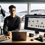 Norwegian course creator optimizing sales funnel in a minimalist oslo workspace