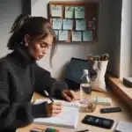 Norwegian student planning exam prep with timer flashcards and checklist