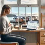 Norwegian woman practicing breathing with an online stress management course at home