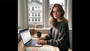Young norwegian planning valuable free online courses at a nordic desk