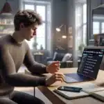 Norwegian adult browsing diverse online courses on a laptop in a modern home office