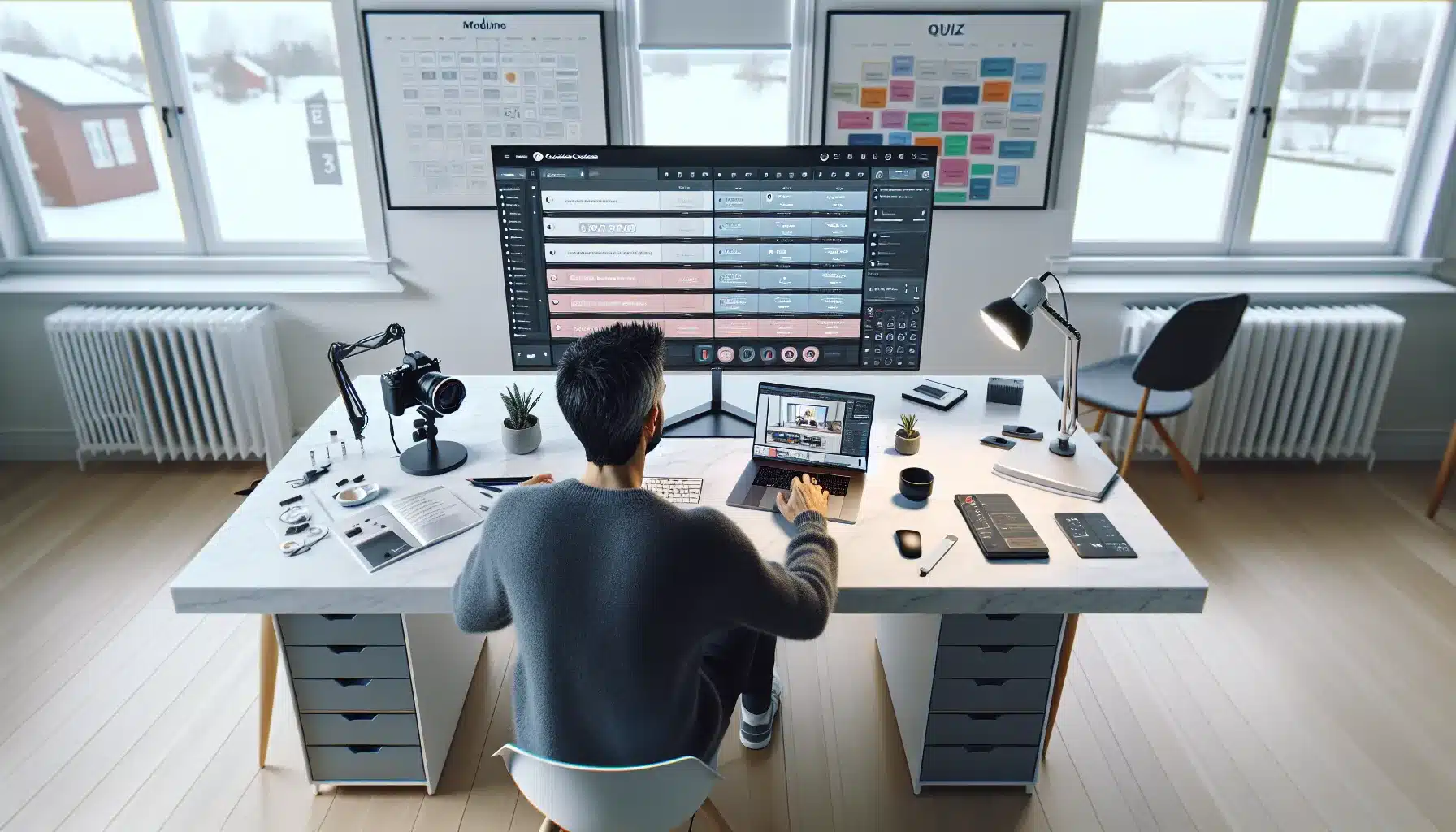 Norwegian course creator planning and recording an online course with modern tools