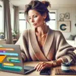 Norwegian course creator planning strategic free content funnel on laptop at home desk