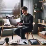 Norwegian entrepreneur planning and creating a profitable online course at home office