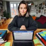 Norwegian woman studying at home planning a career change through further education