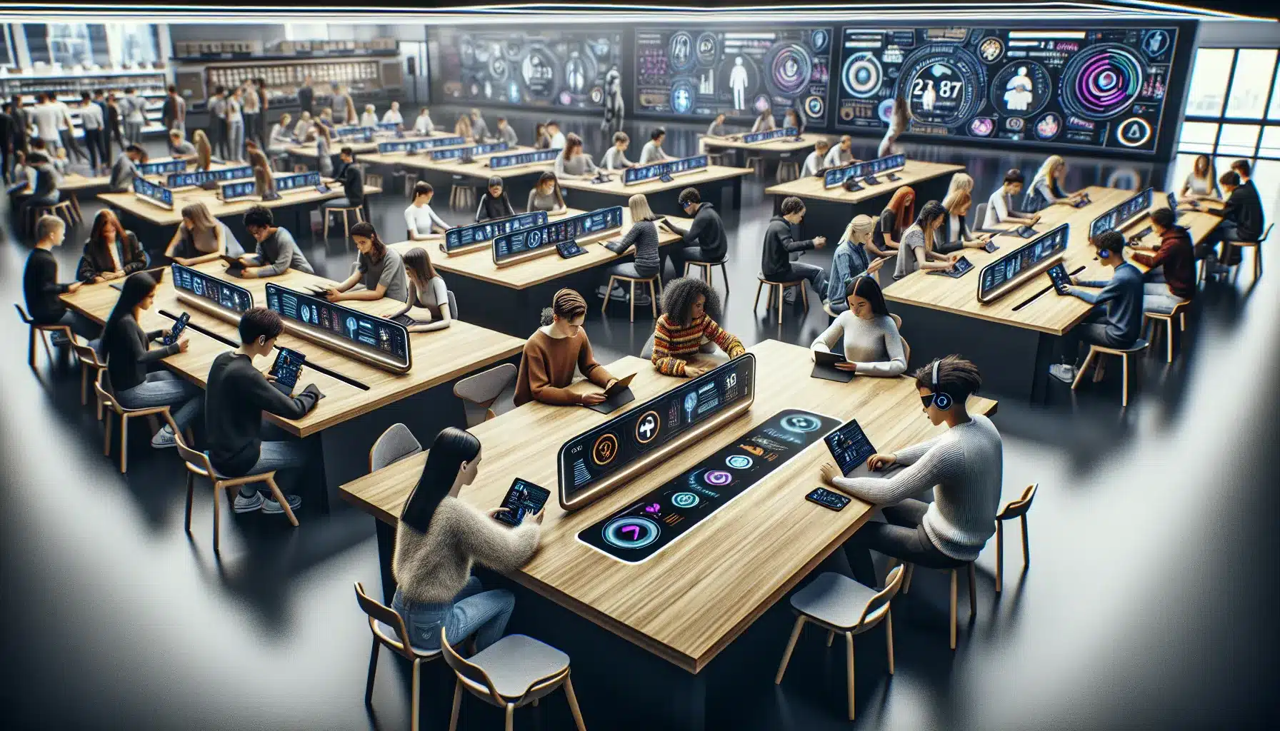 Students and teacher in a modern norwegian classroom using ai and vr learning tools