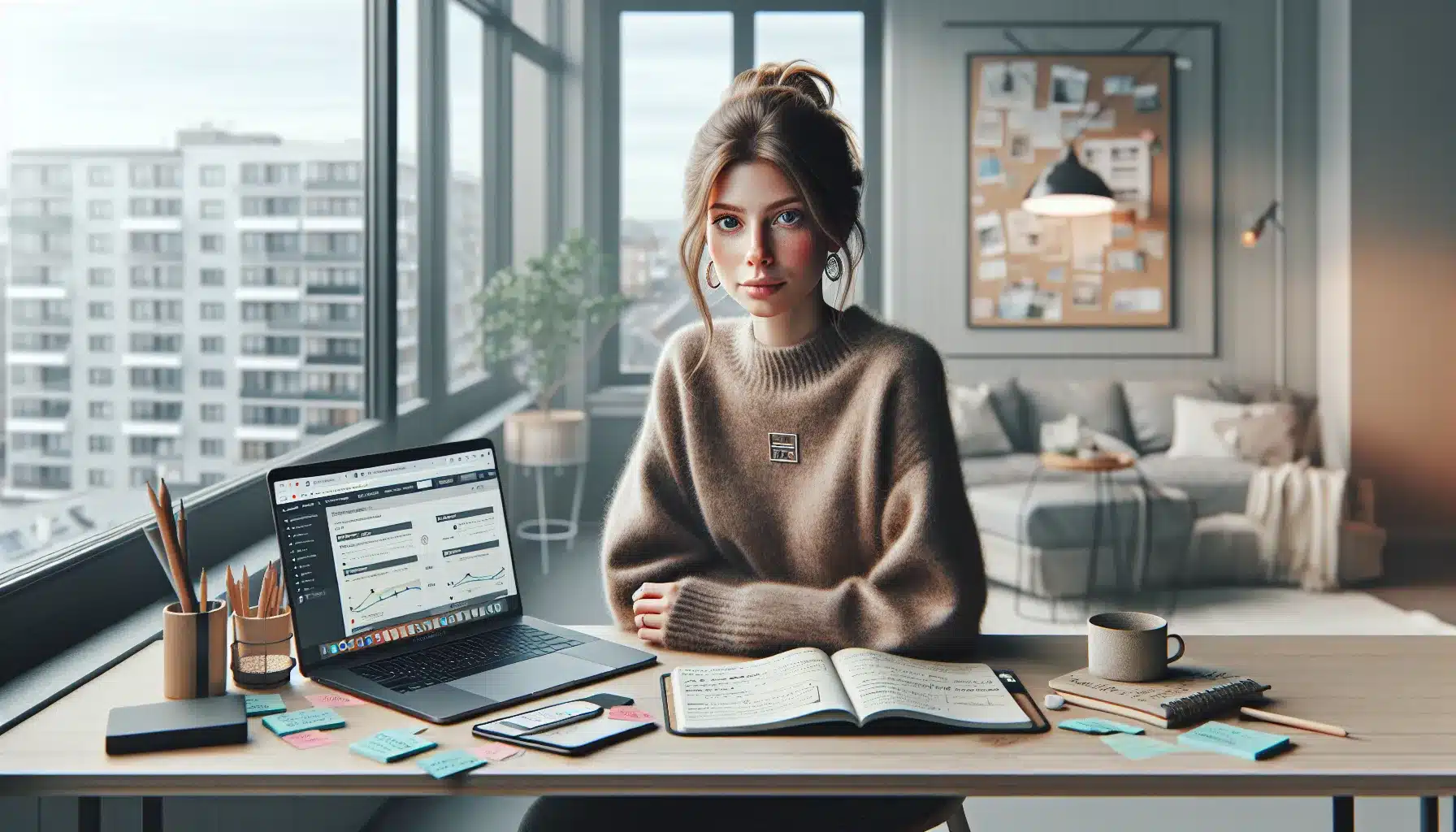 Young norwegian woman researching a focused, profitable online course topic at her laptop.